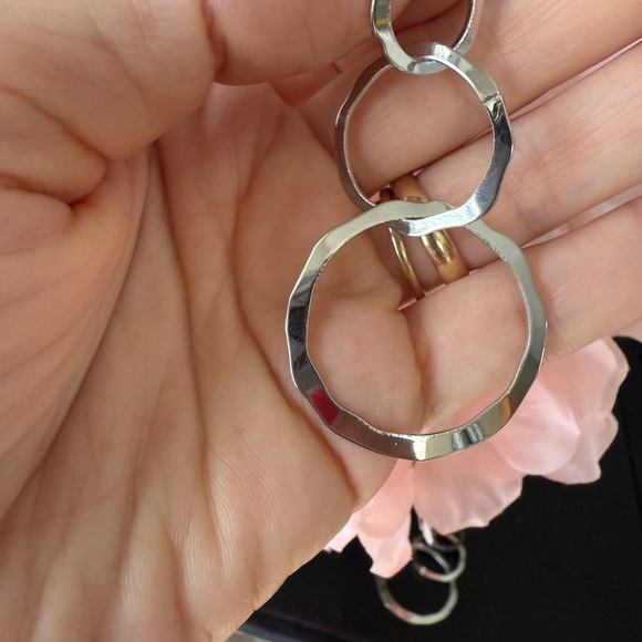 Silver Three Circle Glossy Dangle Earrings - Picture 4 of 4